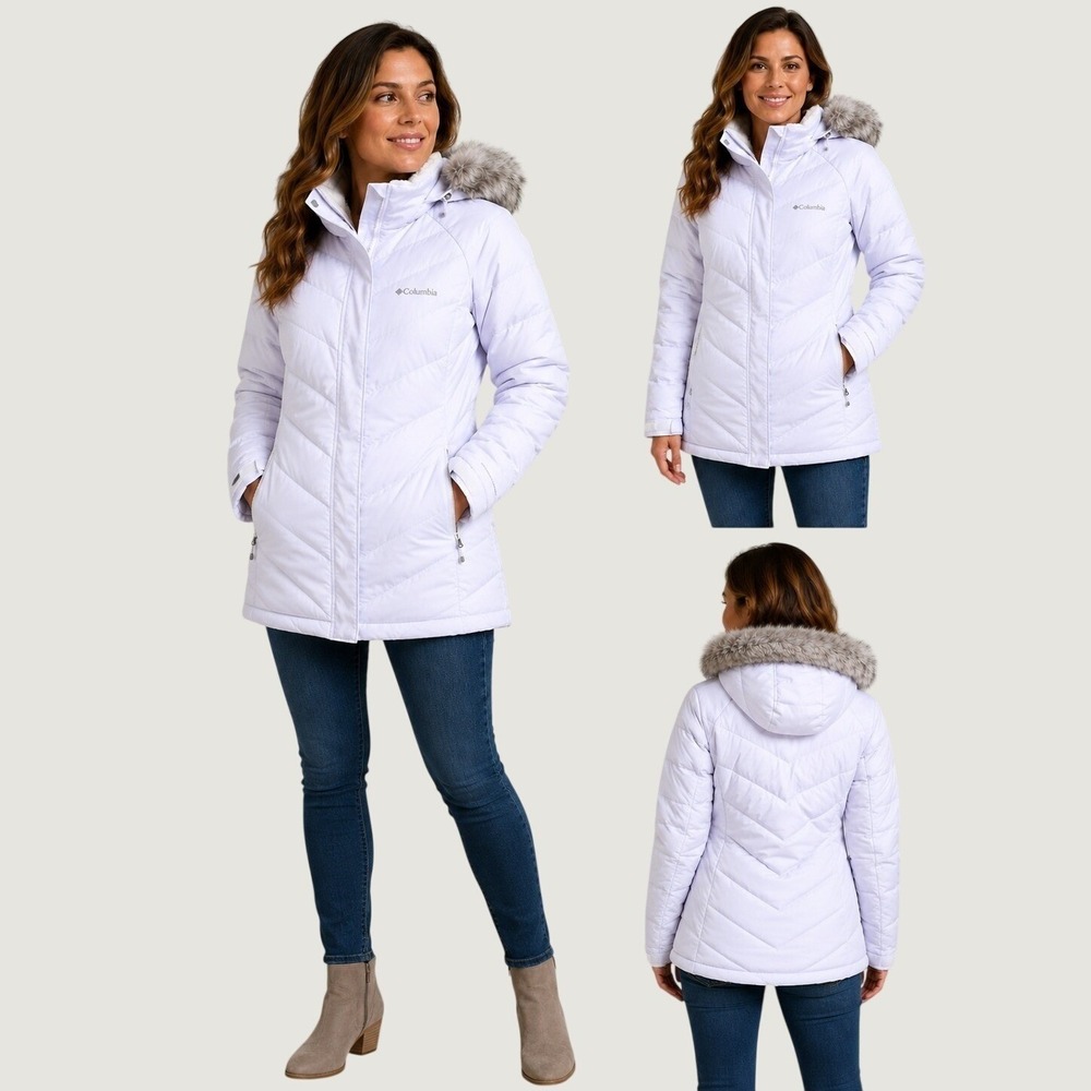 Columbia Lay D Down Jacket Plus Size 2X White Omni-Heat Puffer Ski Coat Faux Fur - Picture 11 of 11